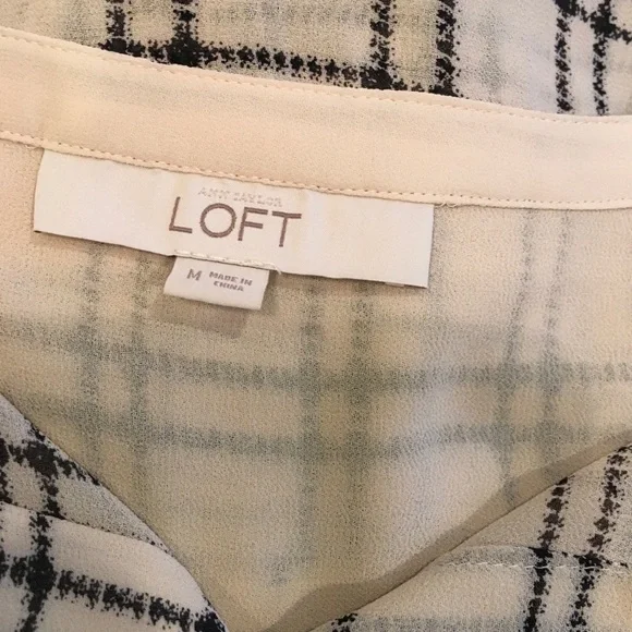 LOFT Cream and Black Plaid Blouse - Picture 4 of 6
